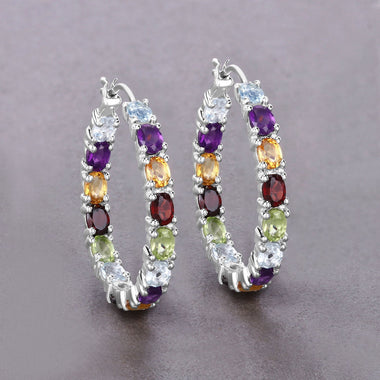 5.44 Carat Genuine Multi Stones .925 Sterling Silver Earrings - 0