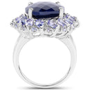 17.81 Carat Dyed Sapphire and Tanzanite .925 Sterling Silver Ring-2