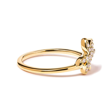 10K Yellow Gold 1/10 Cttw Diamond  Palm Tree Statement Ring (H-I Color, I1-I2 Clarity) - Ring Size 7 - 0