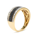 14K Yellow Gold Plated .925 Sterling Silver 1 1/4 Cttw White and Black Treated Diamond Multi Row Band (Black/I-J Color, I2-I3 Clarity) - Size 10-3