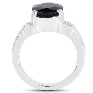 5.29 Carat Genuine Black Sapphire and White Topaz .925 Sterling Silver Ring - 0