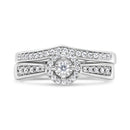 .925 Sterling Silver 1/3 Cttw Diamond Halo and Pave Shank Engagement Ring Set (I-J Color, I3 Clarity) - Ring Size 7-5
