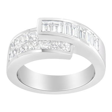 14K White Gold 2.0 Cttw Channel-Set Princess and Baguette-Cut Diamond Bypass Ring Band (G-H Color, SI1-SI2 Clarity) - Ring Size 6.5 - 0