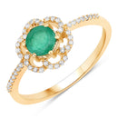 0.55 Carat Genuine Zambian Emerald and White Diamond 14K Yellow Gold Ring-1