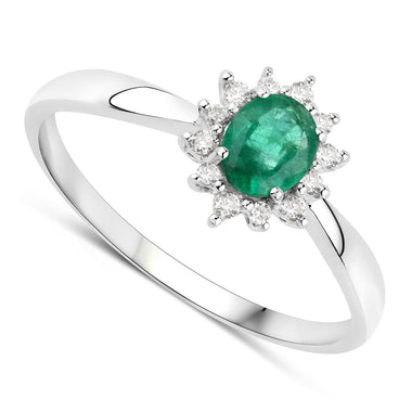0.40 Carat Genuine Zambian Emerald and White Diamond 14K White Gold Ring - 0
