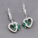 0.44 Carat Genuine Emerald and Created White Sapphire .925 Sterling Silver Earrings-4