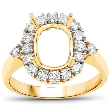 0.54 Carat Genuine White Diamond 14K Yellow Gold Semi Mount Ring - holds 9x7mm Cushion Gemstone - 0