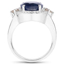 4.10 Carat Genuine Blue Sapphire, Champagne Diamond and White Diamond .925 Sterling Silver Ring-2