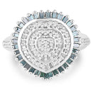 0.74 Carat Genuine White Diamond and Green Diamond .925 Sterling Silver Ring-3