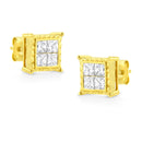 14K Yellow Gold 1 Cttw Princess Cut Diamond Square Stud Earrings-3