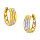 10K Yellow Gold 3/4 Cttw Pave and Channel Set Diamond Triple Row Modern Hoop Earrings (I-J Color, I2-I3 Clarity)-1