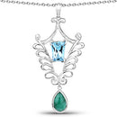 9.23 Carat Genuine Emerald and Swiss Blue Topaz .925 Sterling Silver Pendant-1