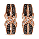 10K Rose Gold 1/3 Cttw White and Brown Diamond Milgrain Criss Cross J-Hoop Earrings (I-J Color, I1-I2 Clarity)-5
