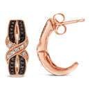 10K Rose Gold 1/3 Cttw White and Brown Diamond Milgrain Criss Cross J-Hoop Earrings (I-J Color, I1-I2 Clarity)-6