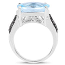 3.96 Carat Genuine Baby Swiss Blue Topaz and Black Diamond .925 Sterling Silver Ring-2