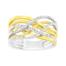 10K Yellow Gold Plated .925 Sterling Silver 1/10 Cttw Diamond Multi Row Crossover Ring Band (I-J Color, I1-I2 Clarity) - Size 7-1