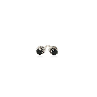 14k White Gold Black 3mm Faceted Cubic Zirconia Stud Earrings - 0