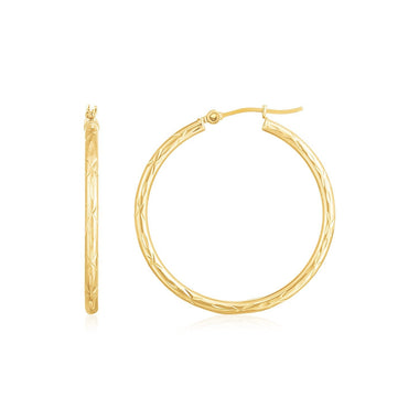 14K Yellow Gold Diamond Cut Hoop Earrings - 0