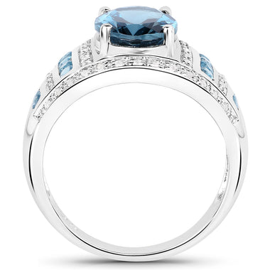 3.24 Carat Genuine London Blue Topaz and White Topaz .925 Sterling Silver Ring - 0