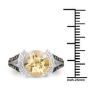 3.64 Carat Genuine Citrine, Champagne Diamond and White Diamond .925 Sterling Silver Ring-3