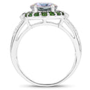 3.92 Carat Genuine Rainbow Quartz and Chrome Diopside .925 Sterling Silver Ring-2