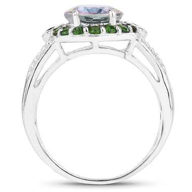 3.92 Carat Genuine Rainbow Quartz and Chrome Diopside .925 Sterling Silver Ring - 0