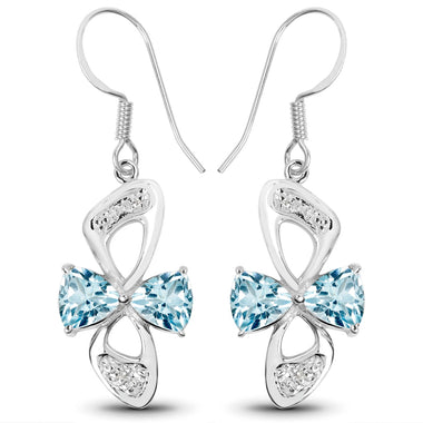 5.06 Carat Genuine Blue Topaz and White Topaz .925 Sterling Silver Earrings