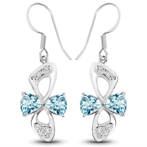 5.06 Carat Genuine Blue Topaz and White Topaz .925 Sterling Silver Earrings