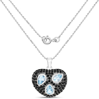 3.52 Carat Genuine Blue Topaz and Black Spinel .925 Sterling Silver Pendant - 0