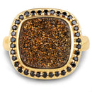 14K Yellow Gold Plated 6.19 Carat Genuine Drusy Quartz and Black Spinel .925 Sterling Silver Ring-4