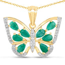 1.91 Carat Genuine Emerald and White Zircon .925 Sterling Silver Pendant-1