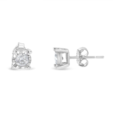 .925 Sterling Silver 1/2 Cttw Near Colorless Round Brilliant-Cut Diamond Miracle-Set Stud Earrings (H-I Color, I2-I3 Clarity) - 0