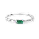 0.18 Carat Genuine Zambian Emerald and White Diamond 14K White Gold Ring-3
