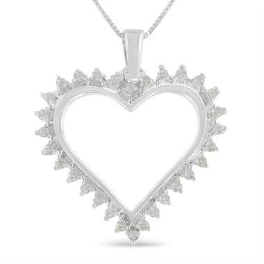 .925 Sterling Silver 1/4 cttw 3-Prong Diamond Open Heart 18" Pendant Necklace (I-J Color, I3 Clarity)