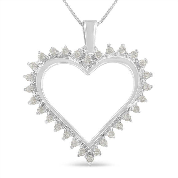 .925 Sterling Silver 1/4 cttw 3-Prong Diamond Open Heart 18" Pendant Necklace (I-J Color, I3 Clarity)