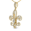 14K Yellow Gold 1.00 Cttw Round Diamond Fleur De Lis 18" Pendant Necklace (H-I Color, SI2-I1 Clarity)-6