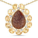 14K Yellow Gold Plated 5.14 Carat Genuine Red Droozi and Citrine .925 Sterling Silver Pendant-1