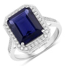 3.70 Carat Genuine Iolite and White Diamond 14K White Gold Ring-1