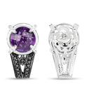 3.61 Carat Genuine Amethyst, Black Diamond and White Diamond .925 Sterling Silver Earrings-3