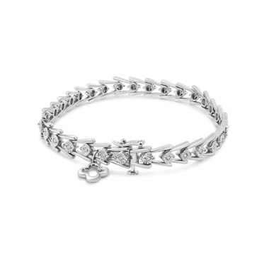 .925 Sterling Silver Diamond Miracle-Set Double Swoosh Milgrain Style Tennis Bracelet (1/2 cttw, I-J Color, I3 Clarity) - Size 7.75" - 0