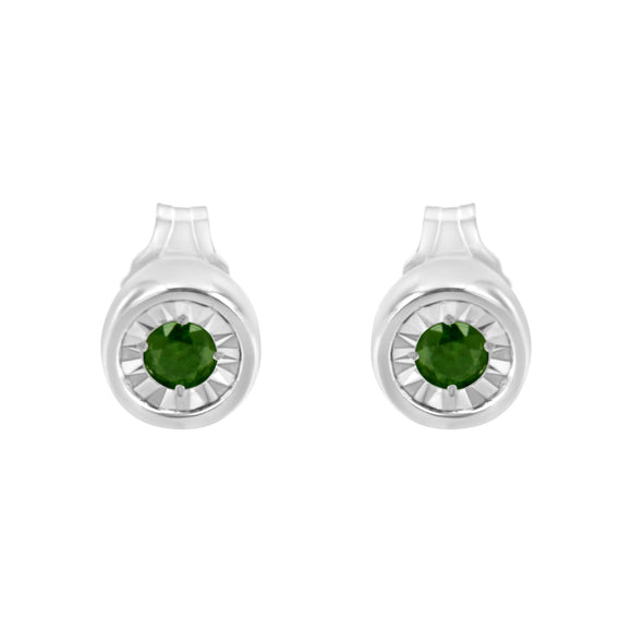 .925 Sterling Silver 1/5 Cttw Round Brilliant-Cut Green Diamond Miracle-Set Stud Earrings (Fancy Color-Enhanced, I1-I2 Clarity)