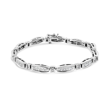 14K White Gold 2.0 Cttw Princess and Round Diamond Bar and Link Bracelet (I-J Color, I1-I2 Clarity) - 7.25" Inches