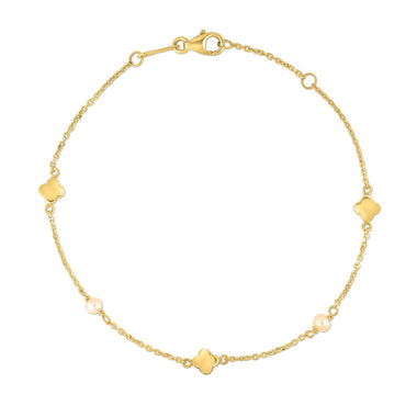 14k Yellow Gold Pearl Clover Bracelet - 0