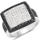 0.61 Carat Genuine Black Diamond and White Diamond .925 Sterling Silver Ring-1