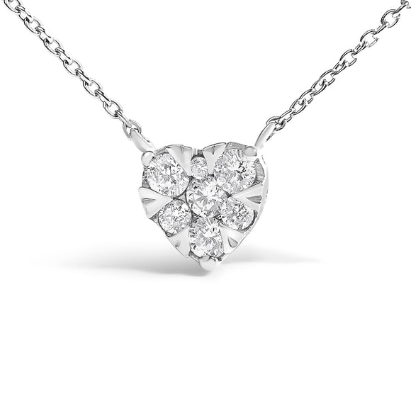14K White Gold 1/4 Cttw Diamond Composite Heart Pendant Necklace - 18" Inches
