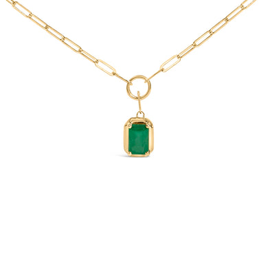10K Yellow Gold Emerald Cut 6x4 MM Green Emerald Solitaire Pendant Necklace - 18 inch - 0