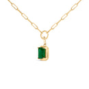 10K Yellow Gold Emerald Cut 6x4 MM Green Emerald Solitaire Pendant Necklace - 18 inch-3