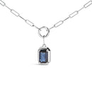 10K White Gold Emerald Cut 6x4 MM Blue Sapphire Solitaire Pendant Necklace - 18 inch-2