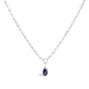 10K White Gold 6x4 mm Oval Blue Sapphire Solitaire Paperclip Pendant Necklace - 18" Inches-1