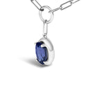 10K White Gold 6x4 mm Oval Blue Sapphire Solitaire Paperclip Pendant Necklace - 18" Inches-3